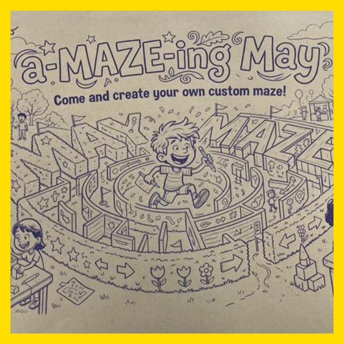 Drawing of boy in a maze to promote the a-maze-ing may monthly activator 