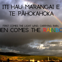 He iti hau marangai e tū te pāhokahoka. First comes the light wind, carrying rain, then comes the rainbow. thumbnail